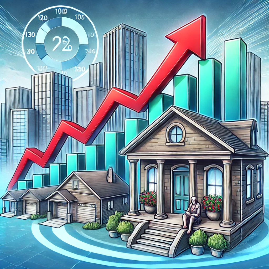 DALL·E 2024 12 10 16.59.54 An illustration of the impact of rising interest rates on the Australian mortgage market featuring a symbolic depiction of a graph with rising arrows